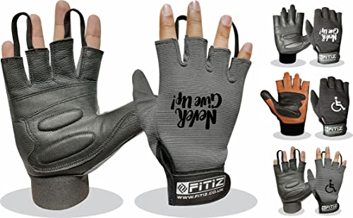 FITIZ Rollstuhlhandschuhe Echtleder Handfläche Handschuhe Mobilität Gepolsterte Handschuhe Atmungsaktive, Fingerlose Fahrradhandschuhe mit Anti-Rutsch-Griff, leichte Fahrradhandschuhe von FITIZ