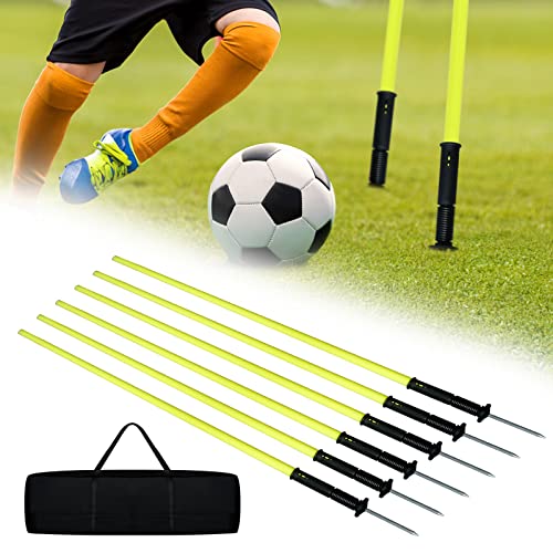 FIVMEN Slalomstangen Fussball Trainingszubehör 6tlg 1,5m Slalom Agility Stangen Set mit Stahlspitzen und Tragetasche, Federbelastete Traingsstangen für Fußball Training Fitness Sport von FIVMEN