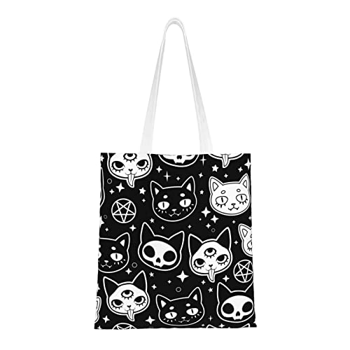 FJAUOQ Goth Cat Canvas Tote Bags for Women, Reusable Grocery Bags, Travel Tote Bags for Work Travel Shopping, Goth Katze, Einheitsgröße, Canvas & Beach Tote Bag von FJAUOQ