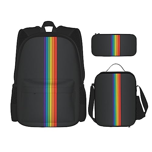 FJAUOQ Rainbow Pride Month LGBTQ Rucksack-Set, 3-teilig, Rucksack-Set mit Lunch-Tasche, Federmäppchen, großes Fassungsvermögen, Bp837, Einheitsgröße, Rucksack Rucksäcke von FJAUOQ