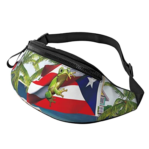 Puerto Rico-Flagge,Frosch,Strand,Hüfttasche,Hüfttasche,modische Gürteltasche,Gürteltaschen für Sport und Fitness von FJAUOQ