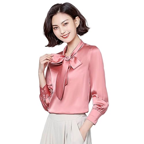 FJIAOXINPONG Seidenbluse Für Frauen - Mode Satin Damen Casual Hemd Rosa Elegante Büro Damen Schleife Rundhalsausschnitt Top Slim Langarm Pullover Einfache Business Streetwear Geschenk, Rosa, XXL FJIAOXINPONG Seidenbluse Für Frauen - Mode Satin Damen Casual Hemd Rosa Elegante Büro Damen Schleife Rundhalsausschnitt Top Slim Langarm Pullover Einfache Business Streetwear Geschenk, Rosa, XXL von FJIAOXINPONG