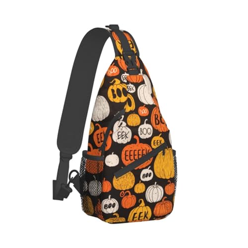 Crossbody-Sling-Rucksack mit Halloween-Kürbissen, Schultertasche, modischer Tagesrucksack, Brusttasche, Gürteltasche zum Wandern, Laufen, Reisen von FJQWKLF