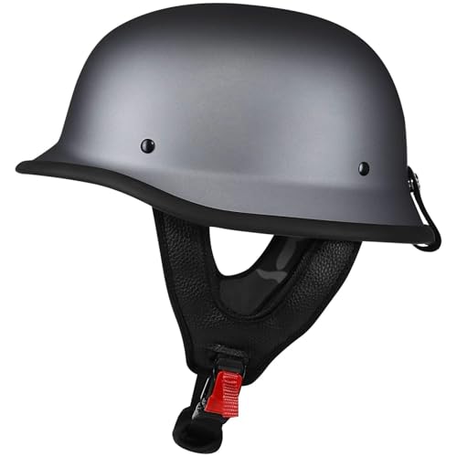 Deutscher Stil Halbschalenhelm,DOT/ECE Genehmigt Retro Motorrad Halbhelm, Schnellverschluss Schnalle, Erwachsene Halbschale Jet-Helm, Scooter-Helm, Für Cruiser, Scooter A,XL/(61~62cm) von FKPYVKUJ