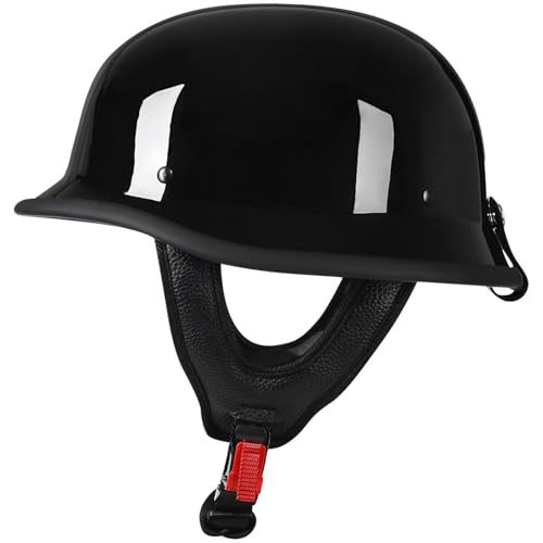 Deutscher Stil Halbschalenhelm,DOT/ECE Genehmigt Retro Motorrad Halbhelm, Schnellverschluss Schnalle, Erwachsene Halbschale Jet-Helm, Scooter-Helm, Für Cruiser, Scooter B,XXXL/(65~66cm) von FKPYVKUJ