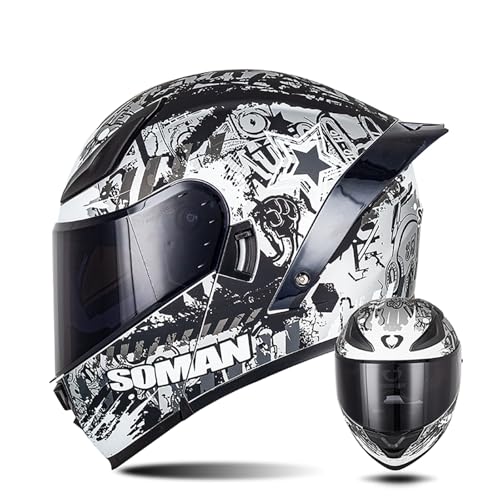 Integralhelm Mit Klappmechanismus Für Motorrad, Modularer Helm, Integriertes Motorrad-Doppelvisier Für Erwachsene, Männer Und Frauen, Moped-Straßenrennen, DOT-Geprüft B,S/(55~56cm) von FKPYVKUJ