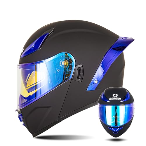 Integralhelm Mit Klappmechanismus Für Motorrad, Modularer Helm, Integriertes Motorrad-Doppelvisier Für Erwachsene, Männer Und Frauen, Moped-Straßenrennen, DOT-Geprüft C,S/(55~56cm) von FKPYVKUJ