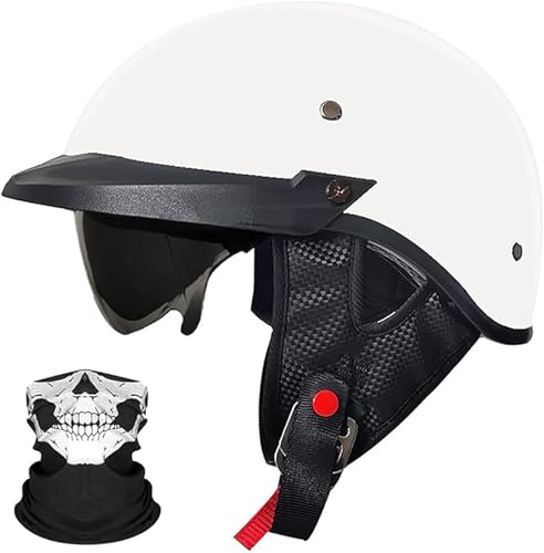 Jet-Motorradhelm, Herren-Damen-Motorradhelm, ECE-Geprüft, Für Erwachsene, Retro-Half-Jet-Motorradhelme, Bols Mit Visier Für Roller A,L/(59~60cm) von FKPYVKUJ