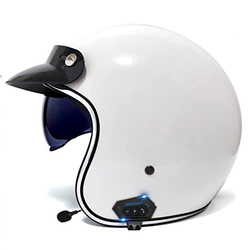 Motorrad-Jet-Helm Mit Bluetooth, Offener Roller-Helm, Motocross-Helme Mit Doppeltem Antibeschlag-Visier, ECE-Zugelassene Motorradhelme Mit Integriertem Mikrofon Für Erwachsene C,XXL/(61~62cm) von FKPYVKUJ