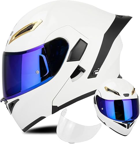 Motorradhelm, Hochklappbar, Integralhelm Mit Doppelvisier, DOT-Geprüfter Schneemobilhelm Für Erwachsene, Männer Und Frauen F,XL/{61~62cm} von FKPYVKUJ