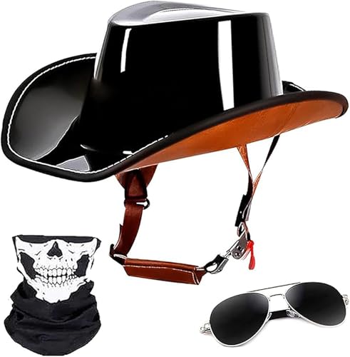 Motorradhelm Vintage Halbhelm Roller Leichte Helme Für Erwachsene Sommer Tourist Ritterhut Cowboyhelm Helme Mit Verstellbarer Schnellverschlussschnalle ECE-Geprüft C,XL/(61~62cm) von FKPYVKUJ