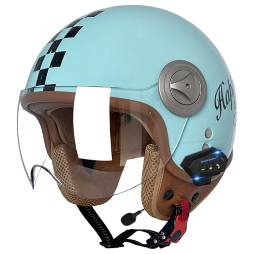 Offener Bluetooth-Helm 3/4-Motorradhelm Mit Integriertem Drop-Down-Visier Jet-Helm Für Motorrad Cruiser Chopper DOT/ECE-Geprüft E,XL/(61~62cm) von FKPYVKUJ