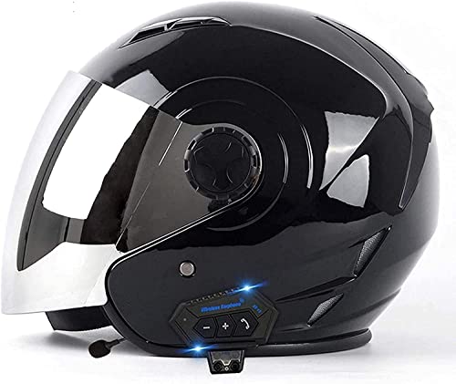 Offener Motorradhelm, ECE-Zertifizierung 3/4 Retro-Jet-Helm Mit Bluetooth, Einziehbare Sonnenblende Mit Lautsprechermikrofon Für Erwachsene Damen Und Herren Motorrad-Jet-Helm C,L/(59~60cm) von FKPYVKUJ