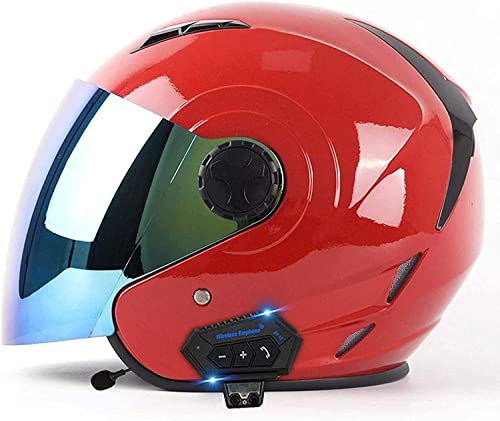 Offener Motorradhelm, ECE-Zertifizierung 3/4 Retro-Jet-Helm Mit Bluetooth, Einziehbare Sonnenblende Mit Lautsprechermikrofon Für Erwachsene Damen Und Herren Motorrad-Jet-Helm H,XL/(61~62cm) von FKPYVKUJ