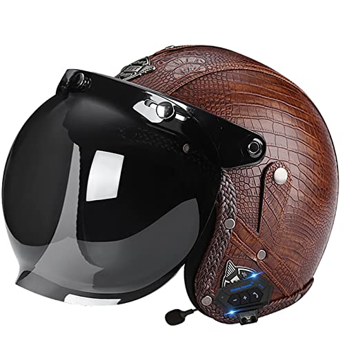 Offener Motorradhelm Für Erwachsene, Bluetooth-Retro-3/4-Helm Mit Sonnenblende, Motorradhelm Für Männer Und Frauen Für Cruiser Bobber Und Chopper Moped, ECE 2206-Zulassung B,M/(57~58cm) von FKPYVKUJ