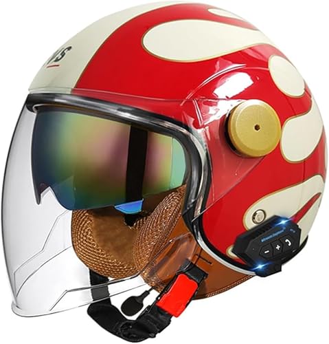 Offener Motorradhelm Mit Bluetooth - Scooter-Motorrad-Crash-Jet-Helm Für Männer Und Frauen, Elektrofahrrad Und Rennrad, Straßenzulassung, ECE 22.06 D,M/(57~58cm) von FKPYVKUJ