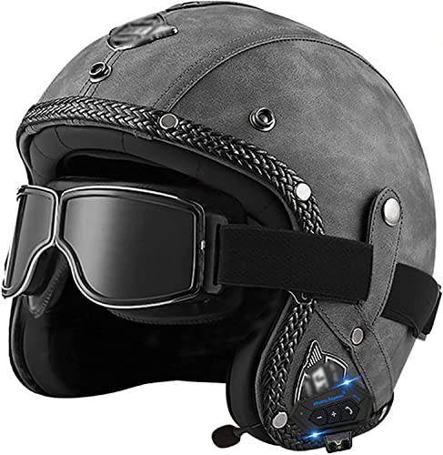 Offener Motorradhelm für Erwachsene, Retro-3/4-Helm mit Sonnenblende, Motorradhelm für Männer und Frauen für Cruiser Bobber und Chopper Moped, ECE 2206-Zulassung A,L/(59~60cm) von FKPYVKUJ