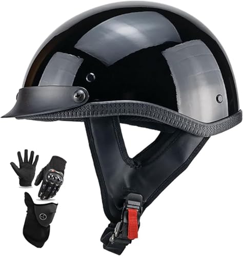 Retro-Halbhelm Deutscher Scooter Cruiser Chopper Sturzhelm Mit Visier ECE-Zertifizierter Scooter-Helm Scooter-Moped-Helm B,XL/(61~62cm) von FKPYVKUJ