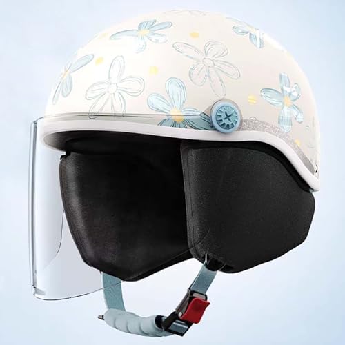 Retro Motorrad Halbhelme Halbschalenhelm ECE Genehmigt Mit Visier, Jethelm Retro, Chopper Helm, Scooter-Helm B,55-62cm von FKPYVKUJ