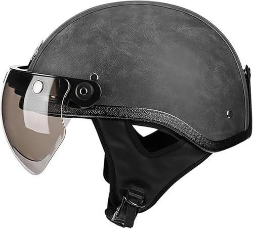 Retro Motorradhelm Leder Halbhelme Halbschalenhelm Jethelm ECE Zertifiziert Open Face Helm Rollerhelm Mopedhelm Cruiser Chopper Helm Anti-Collision Helmet Scooter-Helm A,M/(57~58cm) von FKPYVKUJ