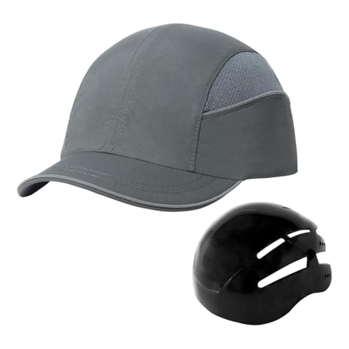 FLCPJGV Baseball Bump Hat Baseball Cap Kopfbedeckung Sommer Baseballmütze Sonnenhut für Reisen Radfahren Camping Maschinenbau Wandern, Grau von FLCPJGV