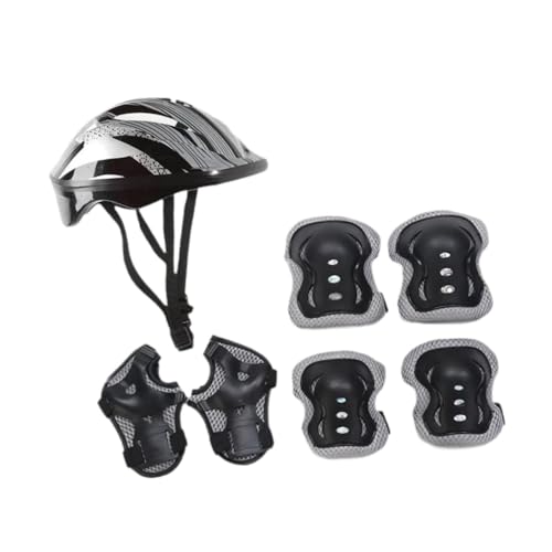 FLCPJGV Kinder Fahrradhelm Set mit Schutz für Knie Und Ellenbogen, Sportliche Kopfbedeckung für Outdoor Aktivitäten, Silber von FLCPJGV