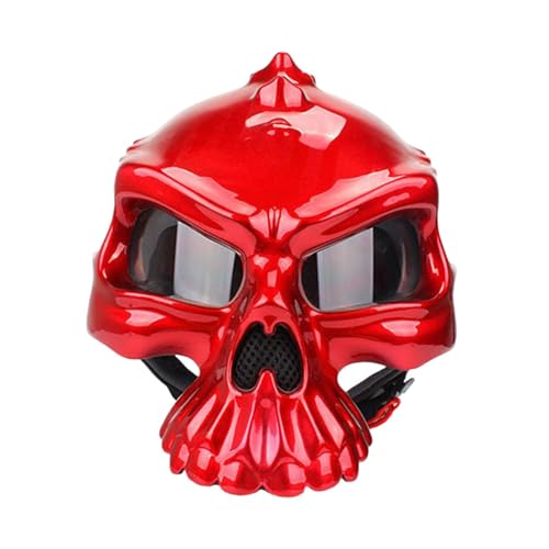 FLCPJGV Totenkopf-Motorradhelm, Mountainbike-Helm, Elektrofahrradhelm, Schutzausrüstung, ROT, XL von FLCPJGV