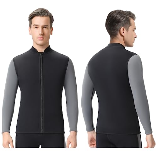 FLEXEL Neoprenanzug Top für Herren Damen, 3mm Neoprenanzug Jacke Thermal, Front Reißverschluss Neopren Langarm Tauchanzug zum Surfen Schwimmen Schnorcheln von Flexel