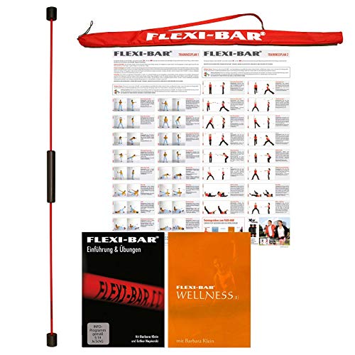 FLEXI-BAR® Standard Rot Wellness-Set 1, hochbelastbarer Schwingstab von Flexi-Sports mit Tasche Rot, Einführungs-DVD, DVD Wellness und Trainingsplan, Schwungstab, Schwingstick von FLEXI-BAR