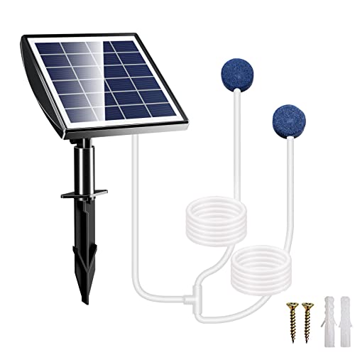 FLOWood Solar Teichbelüfter, 2,5W Solarmodul Sauerstoffpumpe für Teich mit 2200mAh Akku, 54 l/h Luft, 2 in 1 Luftpumpe Aquarium Oxygenator mit Sauerstoffrohr und Luftblasenstein für Teich Pool von FLOWood