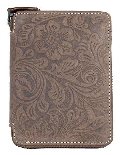 Wild Damen Naturleder Brieftasche ornamentalen Blumenprägung von FLW