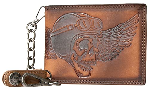 FLW Herren Biker Naturleder Geldbörse mit einem Bikerschädel und mit Einer Metallkette RFID FLW Herren Biker Naturleder Geldbörse mit einem Bikerschädel und mit Einer Metallkette RFID von FLW
