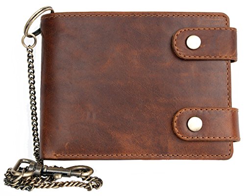 FLW Herren Biker Naturleder Geldbörse mit Einer Metallkette ohne Logos oder Aufschriften FLW Herren Biker Naturleder Geldbörse mit Einer Metallkette ohne Logos oder Aufschriften von FLW