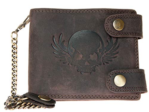 FLW-Wild Ledergeldbörse RFID mit Einer 45 cm Langen Metallkette zum Aufhängen ganz aus echtem Leder mit einem Schädel FLW-Wild Ledergeldbörse RFID mit Einer 45 cm Langen Metallkette zum Aufhängen ganz aus echtem Leder mit einem Schädel von FLW