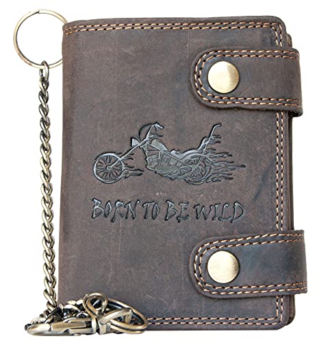 Herren Biker Naturleder Geldbörse Born to be wild mit einem Motorrad und mit Einer Metallkette Herren Biker Naturleder Geldbörse Born to be wild mit einem Motorrad und mit Einer Metallkette von FLW