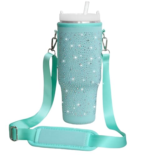 FLWVOG Bling Stanley Bechertasche, Stanley Geldbörse, Wasserflaschenhalter mit Gurt, Stanley Getränkehalter mit Handyfach für Stanley 1,2 l, Grün von FLWVOG