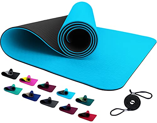 FLXYA TPE Yogamatte Trainingsmatte 183 x 61 x 0,6 cm Hellblau Anthrazit rutschfest Gym Matte Mat Yoga Fitness Pilates Gymnastik Sport Sportmatte Gymnastikmatte Fitnessmatte Bodenmatte Grau Blue Gray von FLXYA