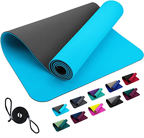 FLXYA TPE Sportmatte Fitnessmatte 183 x 61 x 0,6 cm - Hellblau Anthrazit Grau rutschfeste Matte für Yoga Home Workout Outdoor Training Turnmatte Gymnastikmatte Yogamatte Trainingsmatte Lightblue Gray von FLXYA