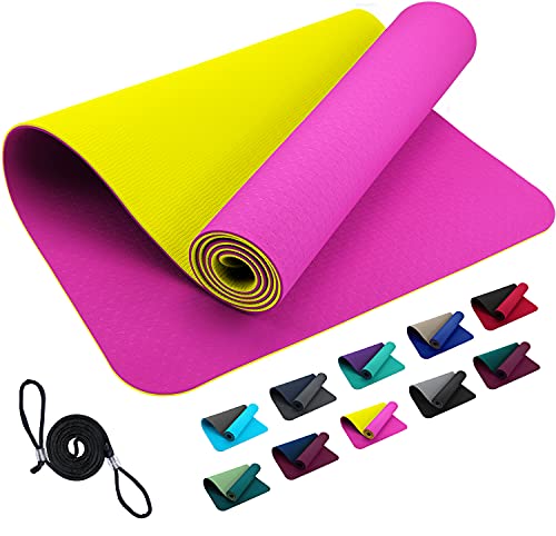 TPE FLXYA Sportmatte Fitnessmatte 183 x 61 x 0,6 cm - Pink Gelb rutschfeste Matte Home Workout Outdoor Training Turnmatte Gymnastikmatte Yogamatte Trainingsmatte Yoga & Sport Mat Pilates Rosa Yellow von FLXYA