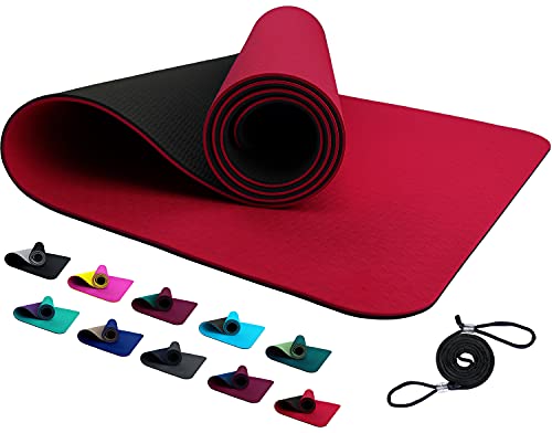 FLXYA TPE Yogamatte Trainingsmatte 183 x 61 x 0,6 cm Feuerrot Schwarz rutschfeste Gym Matte Mat für Yoga Fitness Pilates Gymnastik Sport Sportmatte Gymnastikmatte Turnmatte Bodenmatte Rot Red Black von FLXYA