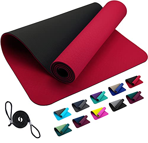 TPE FLXYA Sportmatte Fitnessmatte 183 x 61 x 0,6 cm - Feuerrot Schwarz rutschfeste Matte Home Workout Outdoor Training Turnmatte Gymnastikmatte Yogamatte Trainingsmatte Wellnessmatte Eco Rot Red Black von FLXYA