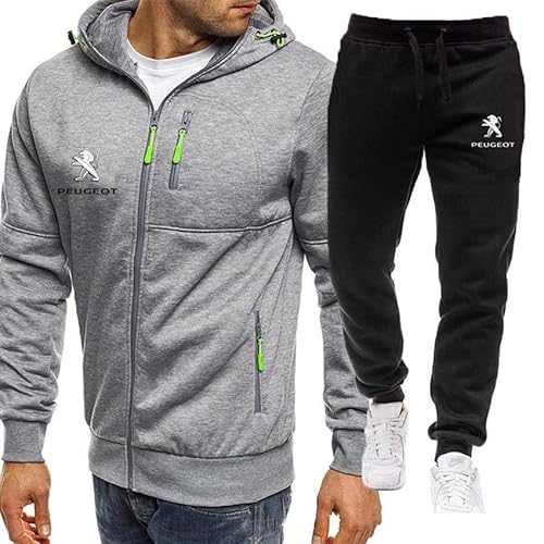 FLYCHI Herren Jogginganzug Trainingsanzug Hausanzug P-eugeot Sportanzug Fitness Streetwear Reißverschluss Hoodie Und Jogginghose Freizeitanzug Sportbekleidung,L, Grey 01 von FLYCHI