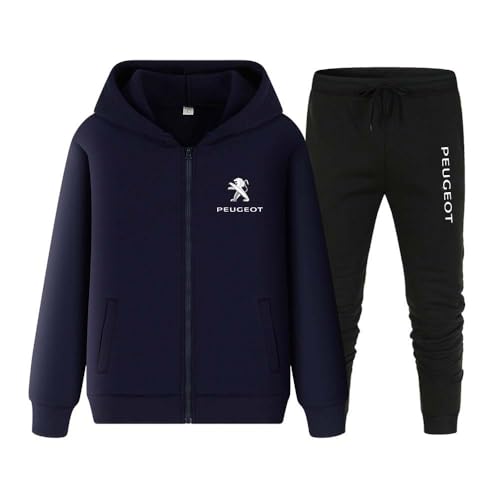 FLYCHI Herren Jogginganzug Trainingsanzug P-EuGeot Langarm Fitness Freizeitanzug Für Sport Outdoor Kapuzenjacke Mit Reißverschluss + Jogginghose, Sweatshirt Sportanzug,L, Blue von FLYCHI