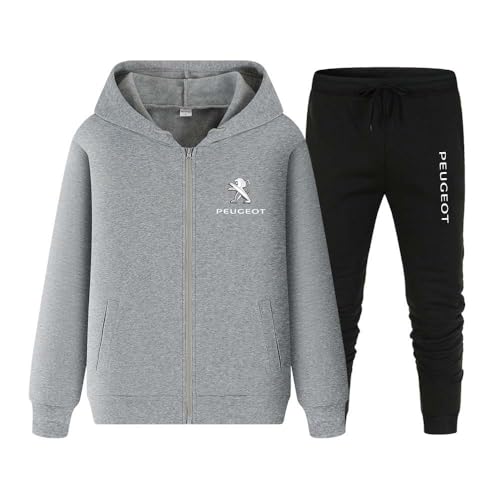 FLYCHI Herren Jogginganzug Trainingsanzug P-EuGeot Langarm Fitness Freizeitanzug Für Sport Outdoor Kapuzenjacke Mit Reißverschluss + Jogginghose, Sweatshirt Sportanzug,XL, Grey von FLYCHI