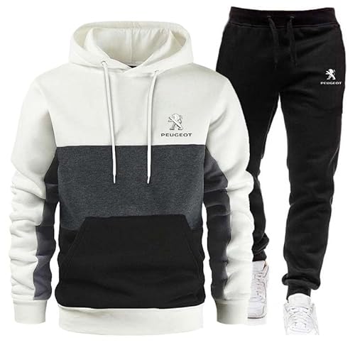 FLYCHI Jogginganzug Herren, P-EuGeot Trainingsanzüge Sportanzug, Zweiteilig Dreifarbige Nähte Kapuzenpullover + Jogginghose, Streetwear Sweatshirt Hoodie Sportanzug,L, D von FLYCHI