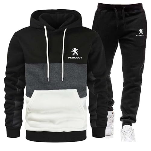 FLYCHI Jogginganzug Herren, P-EuGeot Trainingsanzüge Sportanzug, Zweiteilig Dreifarbige Nähte Kapuzenpullover + Jogginghose, Streetwear Sweatshirt Hoodie Sportanzug,S, E von FLYCHI