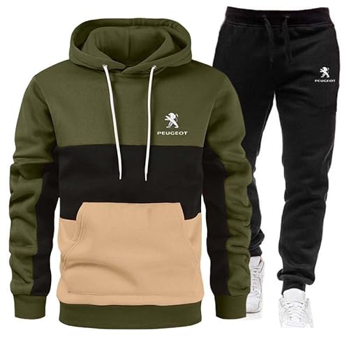 FLYCHI Jogginganzug Herren, P-EuGeot Trainingsanzüge Sportanzug, Zweiteilig Dreifarbige Nähte Kapuzenpullover + Jogginghose, Streetwear Sweatshirt Hoodie Sportanzug,XL, B von FLYCHI