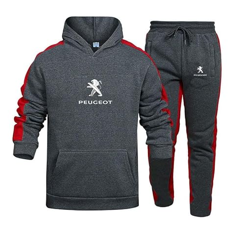 FLYCHI Trainingsanzug Herren P-eugeot Jogginganzug Sportanzug Kapuzenpullover Set Zweiteiliges Hoodie Und Jogginghose Freizeitanzug Streetwear,2XL,Grey von FLYCHI