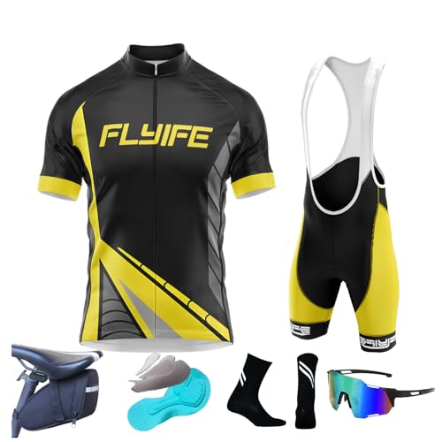 2025 Herren Pro Team Radtrikot Set, Herren Fahrradbekleidung Set Kurzarm Herrentrikot Radhose Radtrikots für Herren Schnelltrocknend Atmungsaktiv mit 8D Sitzpolster (TYP-8,4XL) von FLYIFE