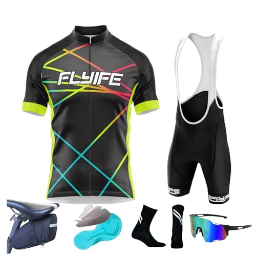 2025 Herren Pro Team Radtrikot Set, Herren Fahrradbekleidung Set Kurzarm Herrentrikot Radhose Radtrikots für Herren Schnelltrocknend Atmungsaktiv mit 8D Sitzpolster (TYP-3,XXS) von FLYIFE